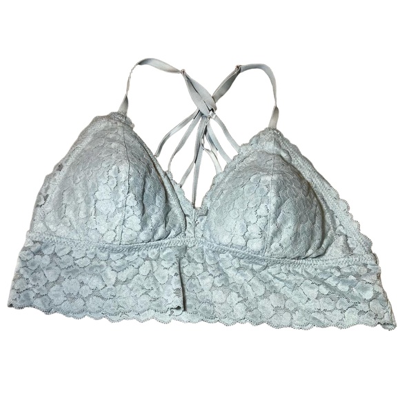 Aerie Bralette Large Light Blue Lace Adjustable Crisscross Back Delicate Bra - Picture 1 of 16